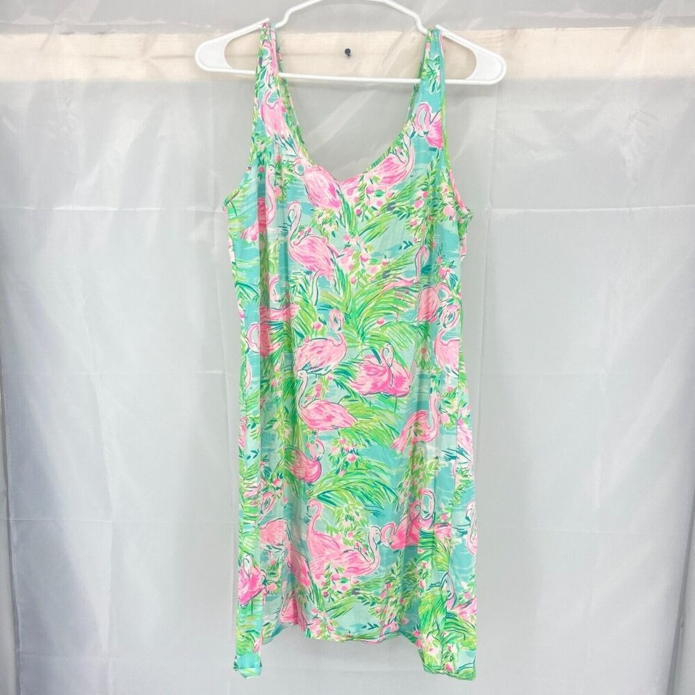 Lilly Pulitzer Women L Adrianna Dress Flamingo Tropical Colorful Swing Vacation - Picture 2 of 10